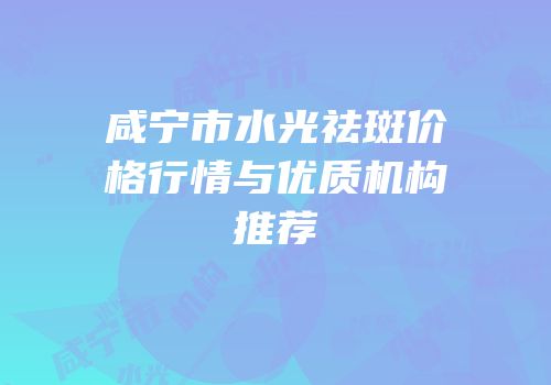 咸宁市水光祛斑价格行情与优质机构推荐