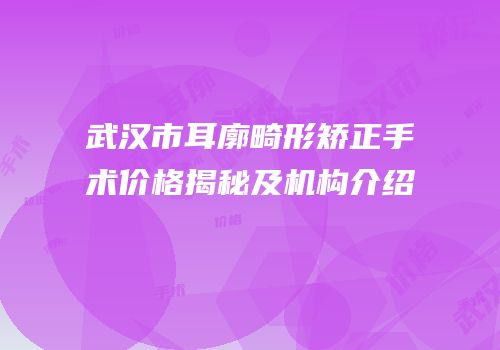 武汉市耳廓畸形矫正手术价格揭秘及机构介绍