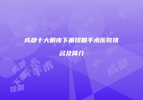 成都十大眼皮下垂提眉手术医院排名及简介