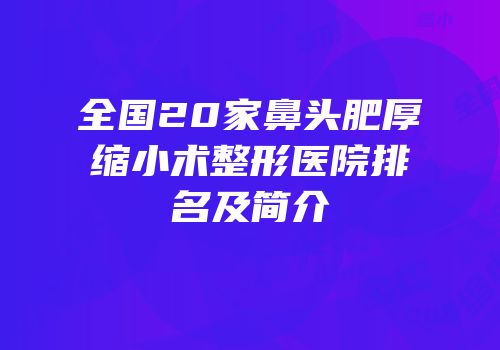 全国20家鼻头肥厚缩小术整形医院排名及简介