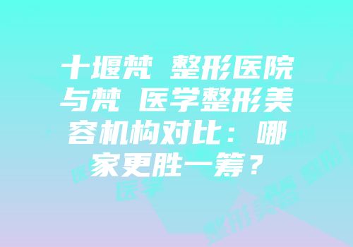 十堰梵媞整形医院与梵媞医学整形美容机构对比：哪家更胜一筹？