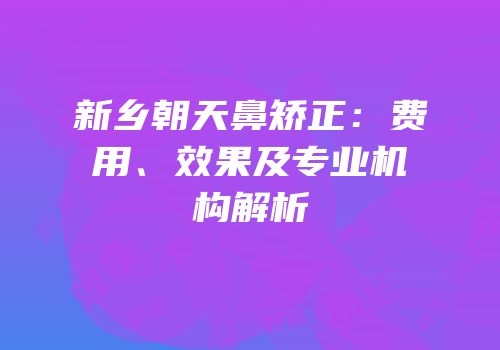 新乡朝天鼻矫正：费用、效果及专业机构解析