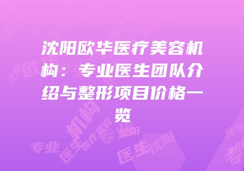 沈阳欧华医疗美容机构：专业医生团队介绍与整形项目价格一览