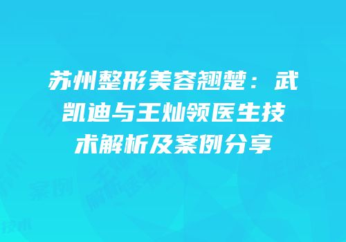 苏州整形美容翘楚：武凯迪与王灿领医生技术解析及案例分享