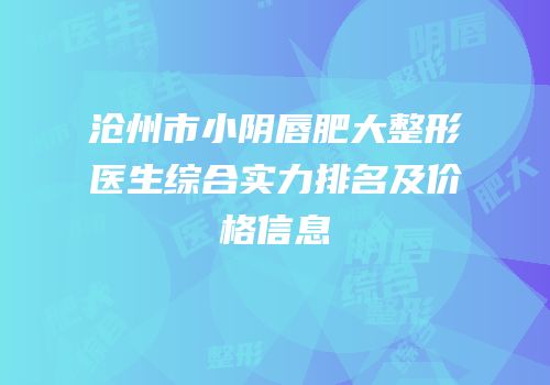 沧州市小阴唇肥大整形医生综合实力排名及价格信息