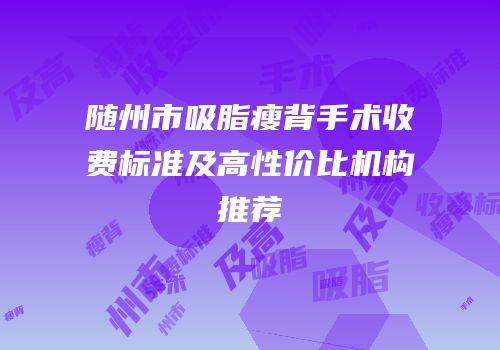 随州市吸脂瘦背手术收费标准及高性价比机构推荐
