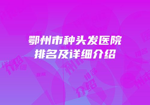 鄂州市种头发医院排名及详细介绍