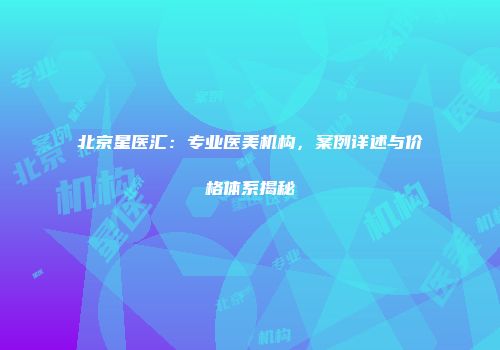 北京星医汇：专业医美机构，案例详述与价格体系揭秘