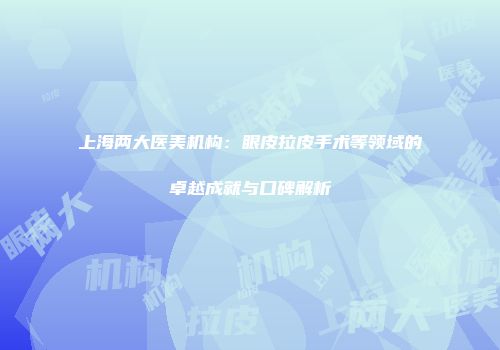 上海两大医美机构：眼皮拉皮手术等领域的卓越成就与口碑解析