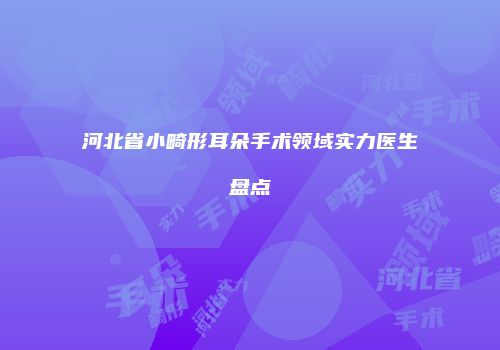 河北省小畸形耳朵手术领域实力医生盘点