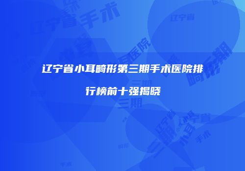 辽宁省小耳畸形第三期手术医院排行榜前十强揭晓