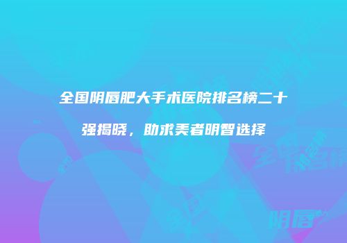 全国阴唇肥大手术医院排名榜二十强揭晓，助求美者明智选择