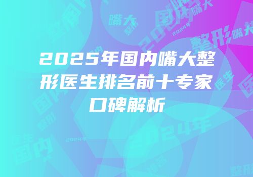 2025年国内嘴大整形医生排名前十专家口碑解析