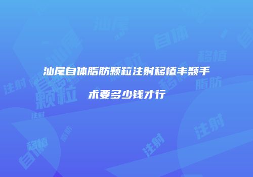汕尾自体脂肪颗粒注射移植丰颞手术要多少钱才行