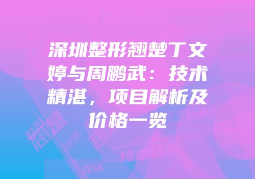 深圳整形翘楚丁文婷与周鹏武：技术精湛，项目解析及价格一览