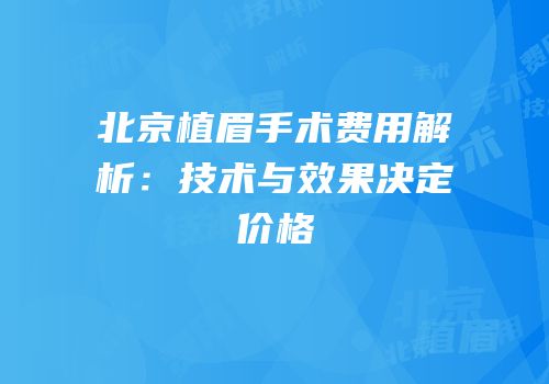 北京植眉手术费用解析：技术与效果决定价格
