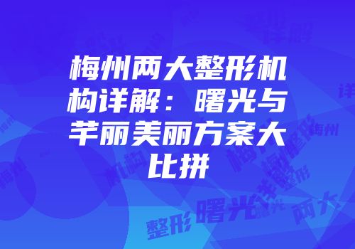 梅州两大整形机构详解：曙光与芊丽美丽方案大比拼