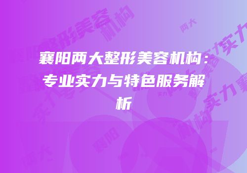 襄阳两大整形美容机构：专业实力与特色服务解析