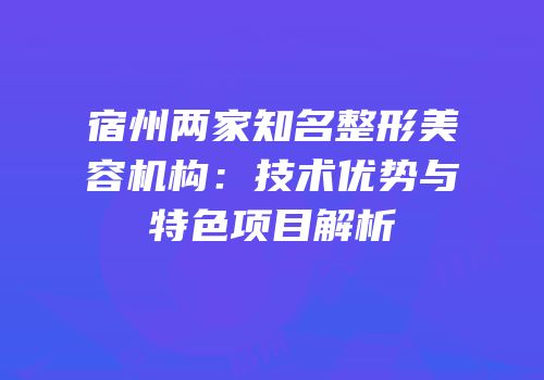 宿州两家知名整形美容机构：技术优势与特色项目解析