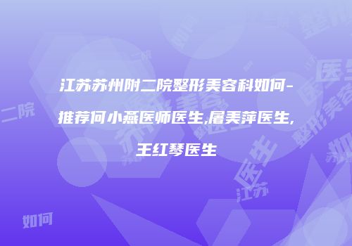 江苏苏州附二院整形美容科如何-推荐何小燕医师医生,屠美萍医生,王红琴医生