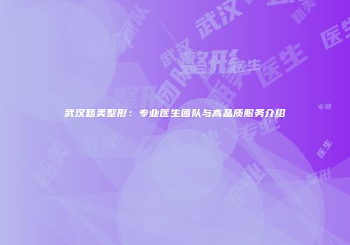 武汉甄美整形：专业医生团队与高品质服务介绍