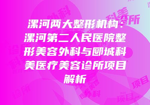 漯河两大整形机构：漯河第二人民医院整形美容外科与郾城科美医疗美容诊所项目解析