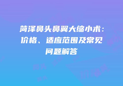 菏泽鼻头鼻翼大缩小术：价格、适应范围及常见问题解答