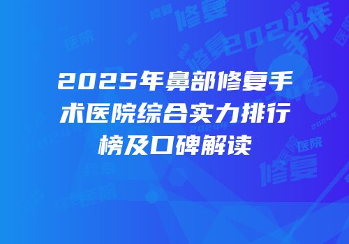 2025年鼻部修复手术医院综合实力排行榜及口碑解读