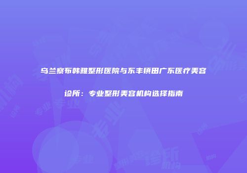 乌兰察布韩雅整形医院与东丰镇田广东医疗美容诊所：专业整形美容机构选择指南