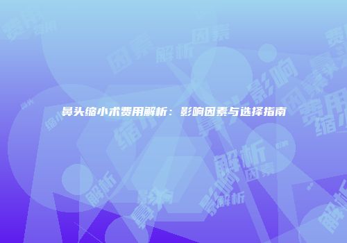 鼻头缩小术费用解析：影响因素与选择指南