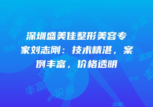 深圳盛美佳整形美容专家刘志刚：技术精湛，案例丰富，价格透明