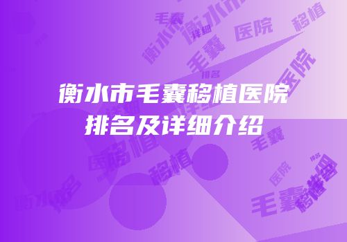 衡水市毛囊移植医院排名及详细介绍