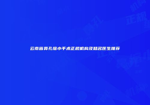 云南省鼻孔缩小手术正规机构及知名医生推荐