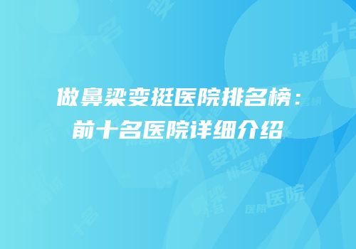 做鼻梁变挺医院排名榜：前十名医院详细介绍