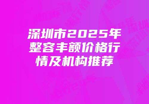 深圳市2025年整容丰额价格行情及机构推荐