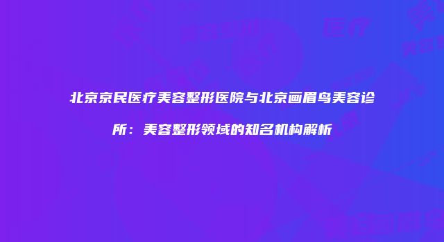 北京京民医疗美容整形医院与北京画眉鸟美容诊所：美容整形领域的知名机构解析