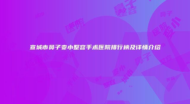 宣城市鼻子变小整容手术医院排行榜及详情介绍