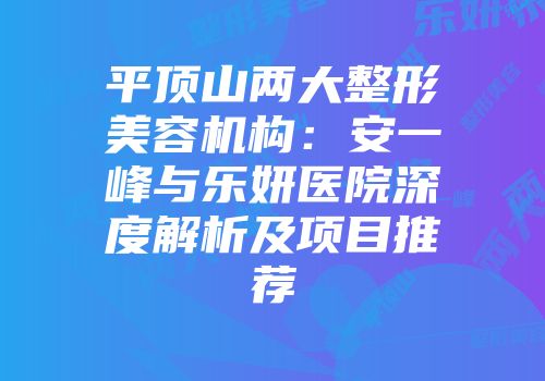 平顶山两大整形美容机构：安一峰与乐妍医院深度解析及项目推荐