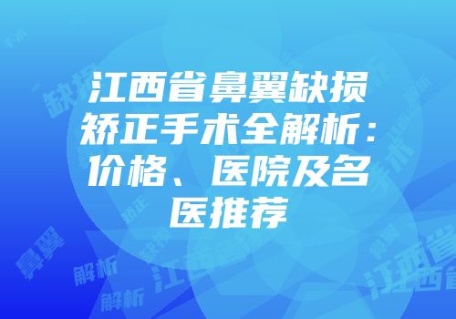 江西省鼻翼缺损矫正手术全解析：价格、医院及名医推荐