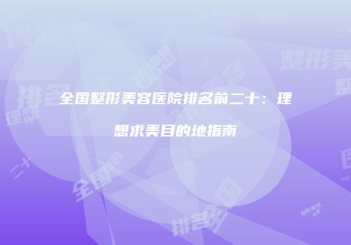 全国整形美容医院排名前二十：理想求美目的地指南