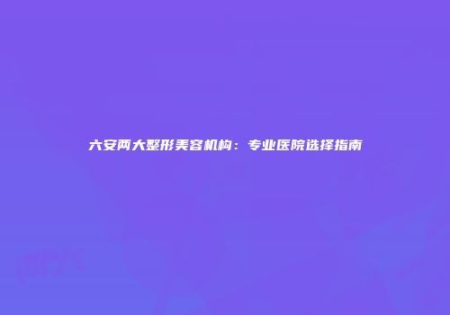 六安两大整形美容机构：专业医院选择指南