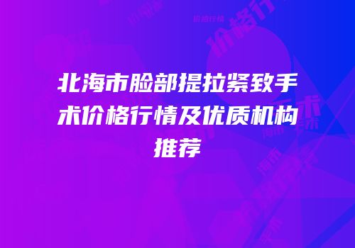 北海市脸部提拉紧致手术价格行情及优质机构推荐