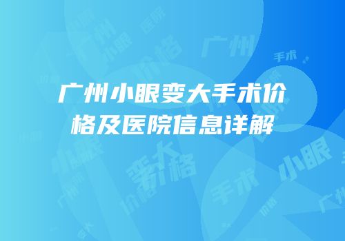 广州小眼变大手术价格及医院信息详解