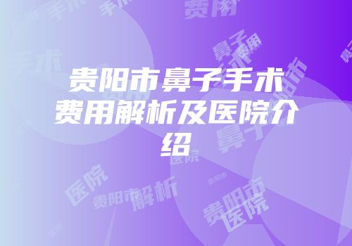 贵阳市鼻子手术费用解析及医院介绍