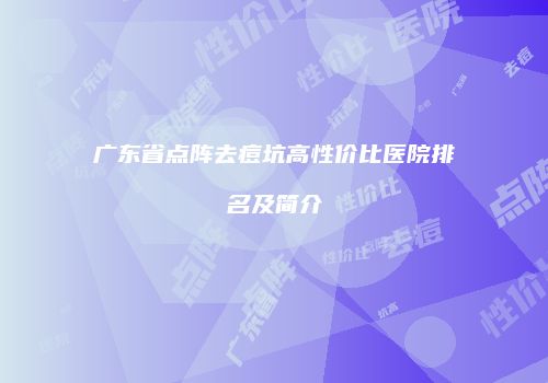 广东省点阵去痘坑高性价比医院排名及简介