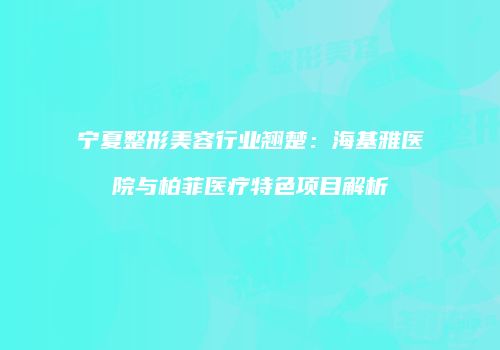 宁夏整形美容行业翘楚：海基雅医院与柏菲医疗特色项目解析