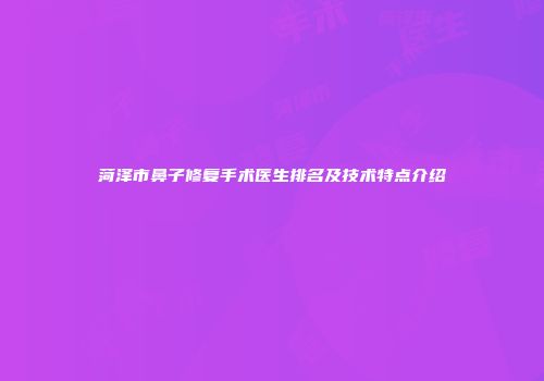 菏泽市鼻子修复手术医生排名及技术特点介绍