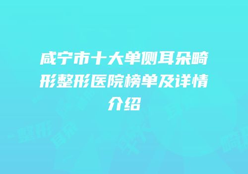 咸宁市十大单侧耳朵畸形整形医院榜单及详情介绍