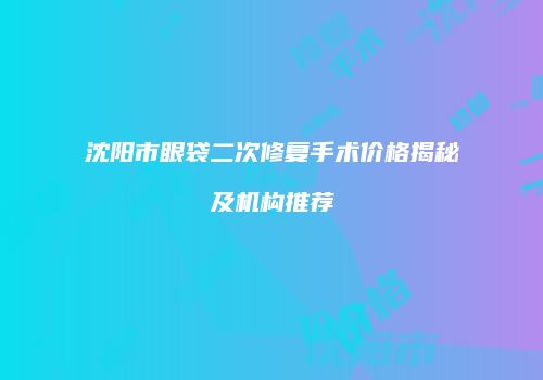 沈阳市眼袋二次修复手术价格揭秘及机构推荐