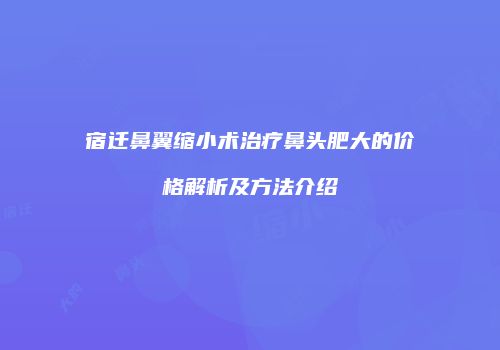 宿迁鼻翼缩小术治疗鼻头肥大的价格解析及方法介绍